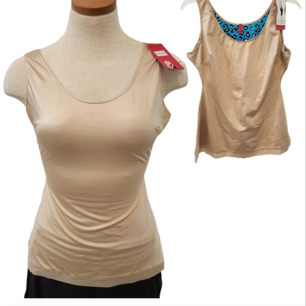 Spanx Shapewear Top Gold with Interior Blue Cheetah Print Size 1X